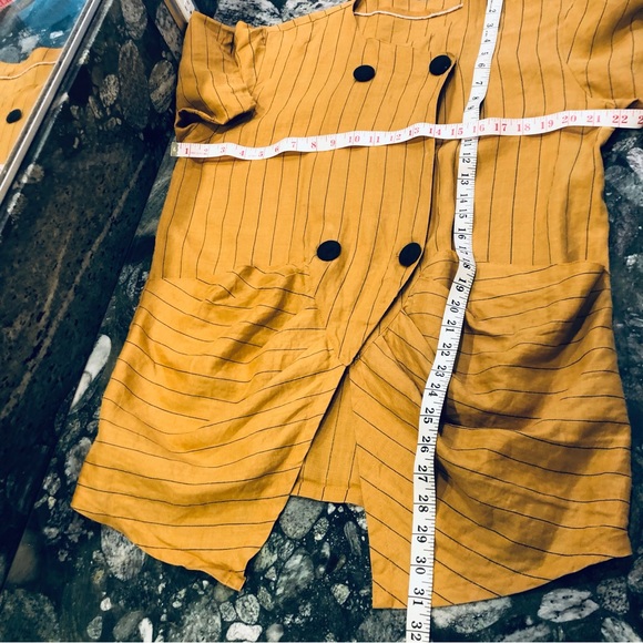 ‘80s Linen Oversize Double Breasted Summer Jacket Blazer Mustard Color Size L - Picture 9 of 11